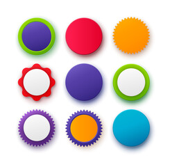 Wall Mural - set of colorful circle badges. different colors round 3d badges isolated on white background. blank 