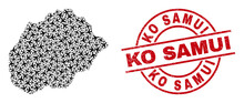 Ko Samui Grunge Stamp, And Alegranza Island Map Mosaic Of Aviation Elements. Mosaic Alegranza Island Map Designed Of Airplanes. Red Stamp With Ko Samui Text, And Grunge Rubber Texture.
