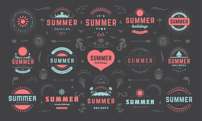 Summer labels and badges design set retro typography for posters, greeting cards and banners.