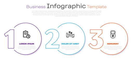 Set line Sport training program, Time to sleep and Weight. Business infographic template. Vector