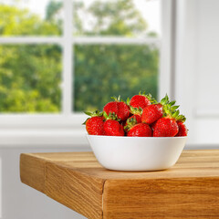 Poster - Fresh red straberries on wooden table and free space for your decoration. 