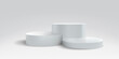 © Ron Dale - Podium platform or stage, 3d white stand, realistic product display background. Vector round dais pedestal or podium platform pillars for product display or presentation
