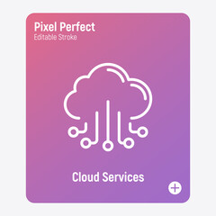 Wall Mural - cloud services thin line icon. data storage. pixel perfect, editable stroke. vector illustration.