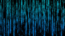 Abstract Blue Binary Code On A Black Background.