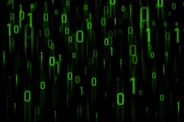 abstract green binary code on a black background.