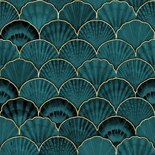 Watercolor Sea Shell Seamless Pattern. Hand Drawn Seashells Texture Vintage Ocean Background
