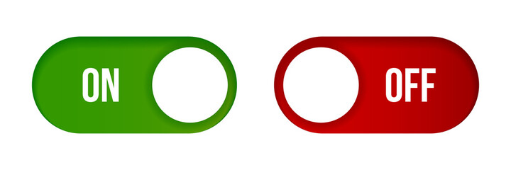 Turn on and off mode switch. Green and red interface switch button concept. Vector ui element icon.