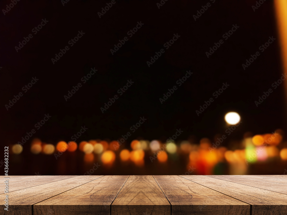 3D rendering, wooden top table on isolate blur bokeh background - obrazy, fototapety, plakaty 