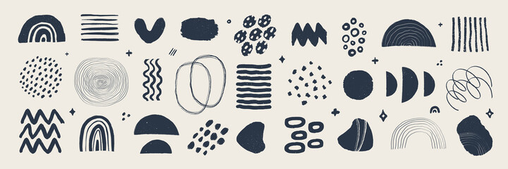 abstract graphic art set. various modern organic shapes and elements in vintage style with grunge te