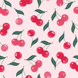 Seamless cherry pattern design. Cherries wallpaper vector illustration. 