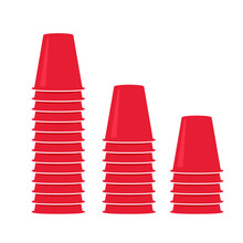 Red plastic cups stacked icon set. Clipart image isolated on white background