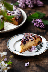 Wall Mural - cake with cherries, ricotta and powdered sugar