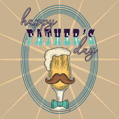 Wall Mural - Vintage Father day poster with a beer glass with a mustache and a bowtie