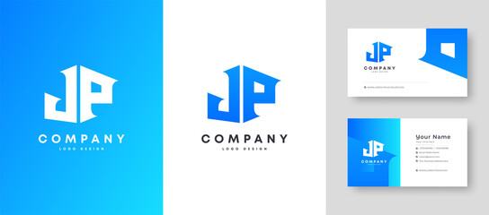 Wall Mural - Flat minimal Colorful Initial JP PJ Logo With Premium Corporate Stylish Business Card Design Vector Template for Your Company Business