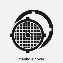 Manhole Sewer Cover Black And White Vector Icon.