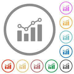 Sticker - Bar graph with circles and lines flat icons with outlines