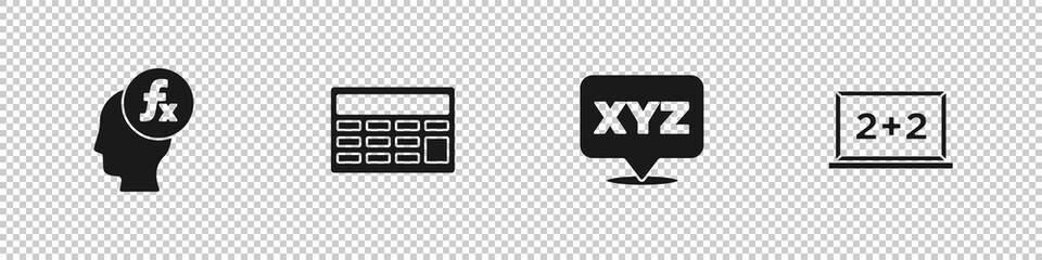 Set Function mathematical symbol, Calculator, XYZ Coordinate system and Chalkboard icon. Vector