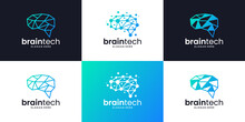 Set Of Brain Connection Logo Design. Creative Smart Brain Technology Logo Collection.