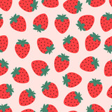 Fototapeta  - seamless pattern with cartoon strawberry on pink