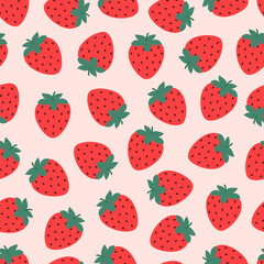 Wall Mural - seamless pattern with cartoon strawberry on pink