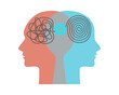 © Nataliia - Two head silhouette with gear, tangle, spiral. Bipolar disorder mind mental concept. Mental health, psychology, balance in vector flat illustration. Icon for web design, card, banner, flyer