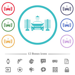 Wall Mural - Car washing flat color icons in circle shape outlines