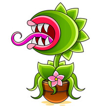 Funny Carnivorous Plant Cartoon Illustration Of Cute