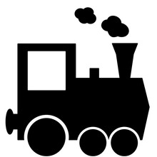 Steam Train With Smoke Cloud Icon. Silhouette Vector Illustration Isolated On White Background.