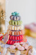 Vertical shot of delicious macaroons on the dessert table