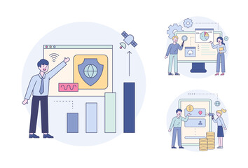 Wall Mural - people upgrading online security, people making financial transactions online, experts checking grap