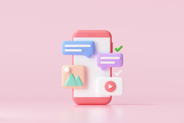 Wall Mural - 3d social media platform, online social communication applications concept, emoji, webpage, search i