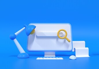 Search bar webpage on blue background. Web SEO concept. 3d render illustration