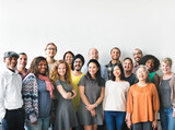 A team of diverse people doing a group photo