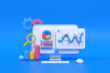 Wall Mural - 3d seo optimization, web analytics and seo marketing concept. 3d render illustration