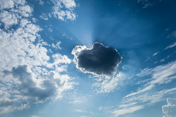 Wall Mural - blue sky background with little clouds, big clouds blocking the sun.