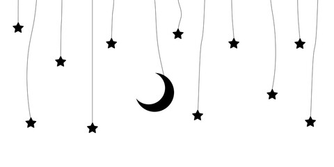 Moon and stars icon isolated. Flat design. Moon and star Icon isolated on white Background. Night symbol for your web site design, logo. Flat design. filled black symbol. Vector EPS 10.