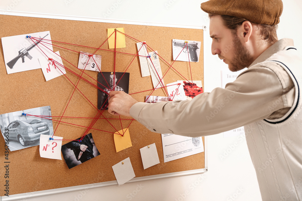 Detective near crime board  in office