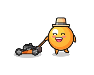 illustration of the ping pong ball character using lawn mower