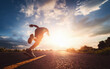 canvas print picture - Athlete runner feet running on road, Jogging concept at outdoors. Man running for exercise.