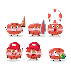 Sticker - Happy Face red macaron cartoon character playing on a beach