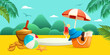 Summer holiday beach vacation theme podium with summer set beach elements.