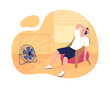 Cooling home at summer 2D vector isolated illustration. Lowering body temperature. Man suffering from summer heat flat character on cartoon background. Sunstroke avoiding colourful scene