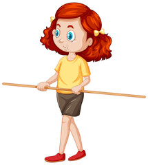 Wall Mural - Cute girl standing and holding wooden handle