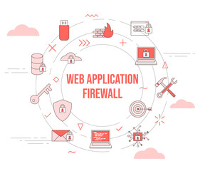 waf web application firewall concept with icon set template banner and circle round shape