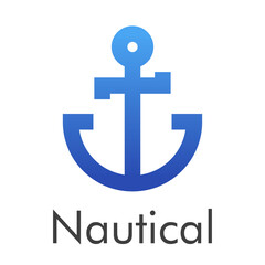 Canvas Print - Logotipo con texto Nautical y ancla de barco con lineas en color azul