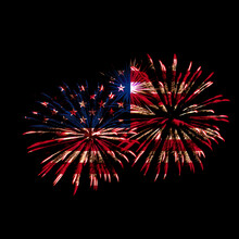 Concept Of Celebrating Independence Day In United States Of America. USA National Flag With Fireworks Backdrop For 4th Of July.