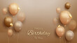 Happy birthday card with luxury balloons and ribbon. 3d realistic style. vector illustration for design.