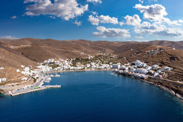 Wall Mural - Merihas port aerial drone view in the morning. Greece, Kythnos island, Cyclades.