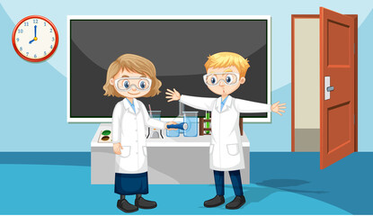 Poster - Classroom scene with students wearing laboratory gown