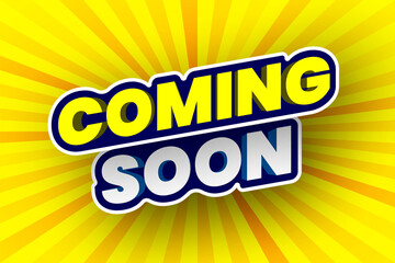 Canvas Print - Coming soon banner on yellow striped background. Vector illustration.